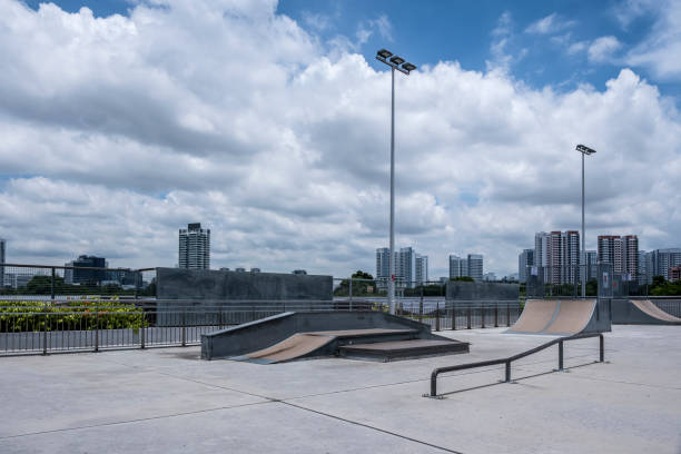 istock Empty Street Style Skatepark, On A Sunny Day With Dramatic Sky 1286430890