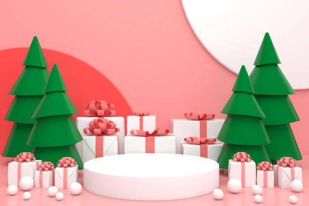 istock abstract Christmas minimal mock up scene. geometry podium shape product display mockup, pedestal steps. Happy New Year on pastel background 3D render. 1286437946