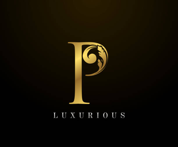golden elegant buchstabe p floral logo. - letter p text calligraphy old fashioned stock-grafiken, -clipart, -cartoons und -symbole