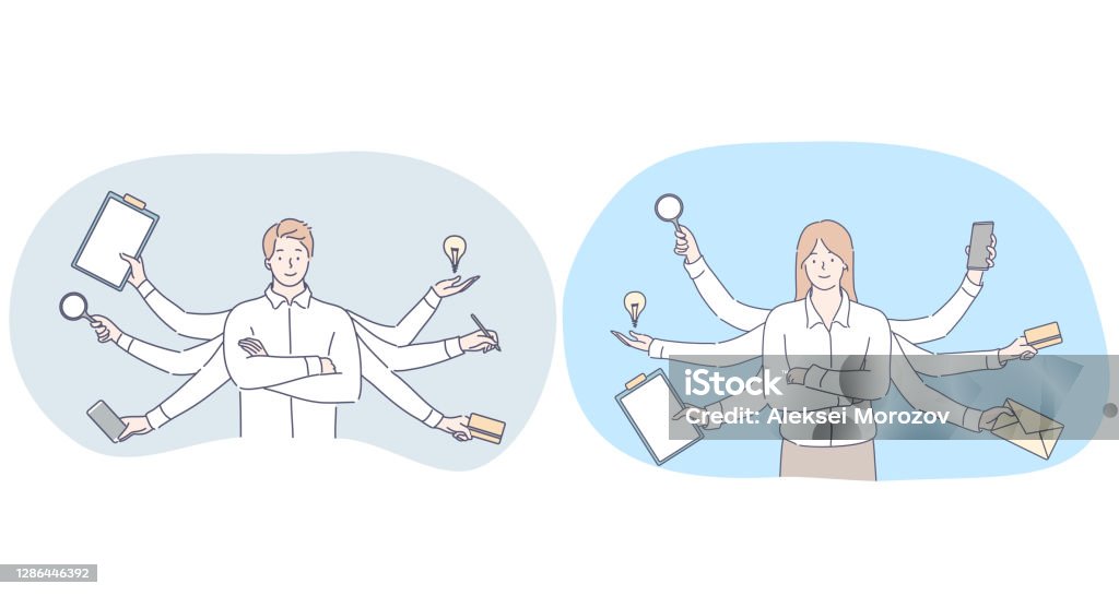 Multitasking In Business And Office Work Concept Stock Illustration ...