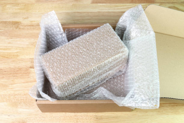 istock Bubbles covering the box by bubble pack for protection product cracked  or insurance During transit 1286449751