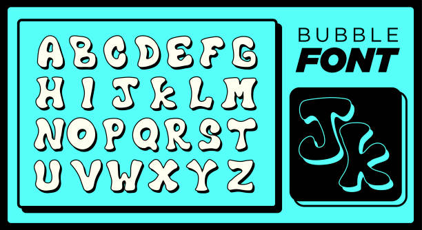 Bubble Font Typescript in Fun and Unique Comic Style for Quirky Liquid Designs Including Full Alphabet Letters vector art illustration