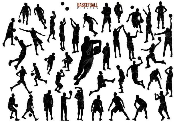 Vector illustration of Silhouettes of Basketball Players Vector. Big set
