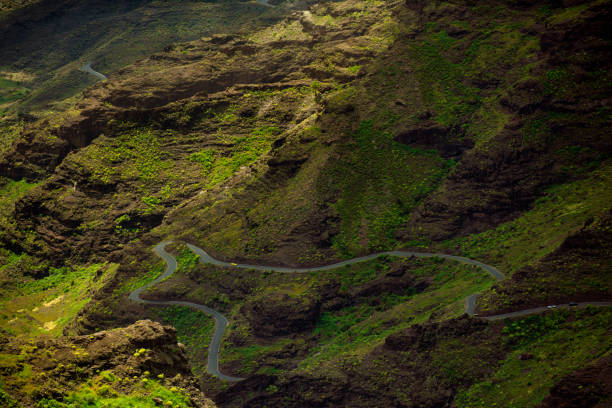 High angle view of nature landscape, road in the mountains in Spain