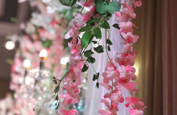 istock pink flower hangings in stage decoration 1286458403