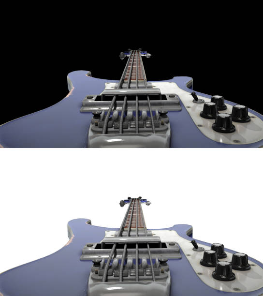 Sky reflection on ebony guitar with tremolo.