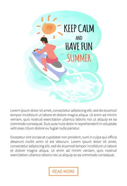 Vector illustration of Keep Calm and Have Fun Summer Label, Man Waterbike