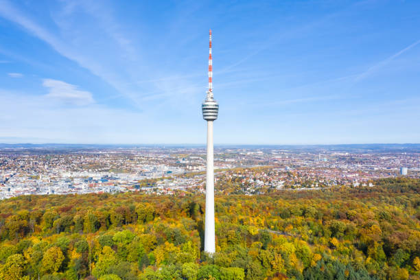 Stuttgart tv tower skyline aerial photo view town architecture travel Stuttgart tv tower skyline aerial photo view town architecture travel in Germany stuttgart photos stock pictures, royalty-free photos & images