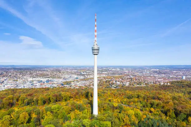 Stuttgart tv tower skyline aerial photo view town architecture travel in Germany