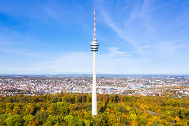 istock Stuttgart tv tower skyline aerial photo view town architecture 1286463157