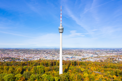 Stuttgart tv tower skyline aerial photo view town architecture travel in Germany