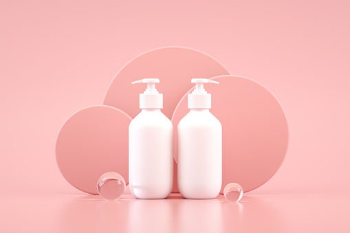 Texture of white foam with bubbles on pink background. Cosmetic foam for washing, hygiene, shampoo, soap, bathing gel, mousse. minimalistic cosmetic and medical background flat lay