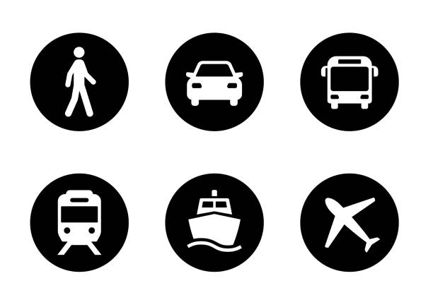 ilustraciones, imágenes clip art, dibujos animados e iconos de stock de icono público, iconos de tráfico para varios vehículos - transporte público