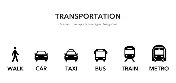 ikona publiczna,ikony ruchu dla pojazdów lądowych - taxi sign public transportation sign station stock illustrations