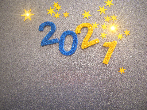 Happy New Year 2021 - Christmas Blue Gold Gray Glitter