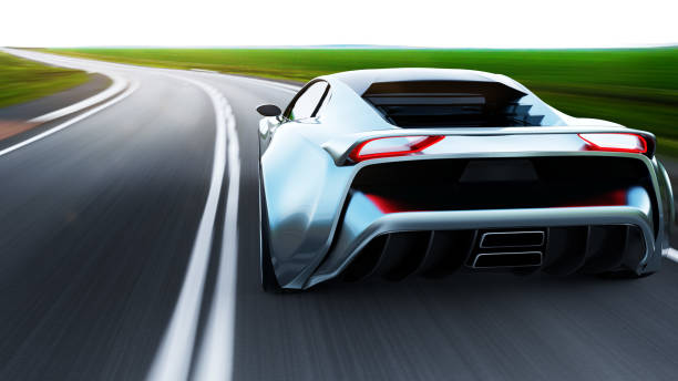 istock gray sportscar driving on a road 1286481162