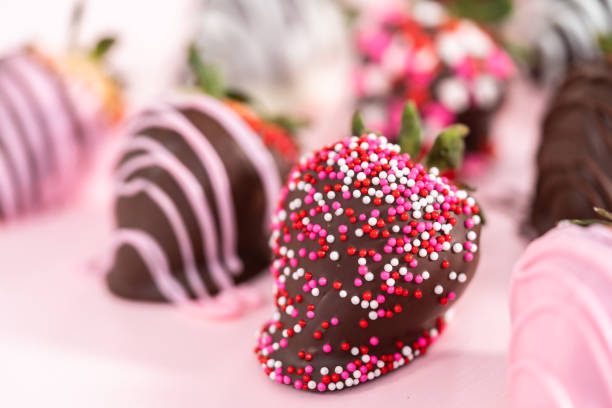 istock Chocolate dipped strawberries drizzled with melted chocolate. 1286482907