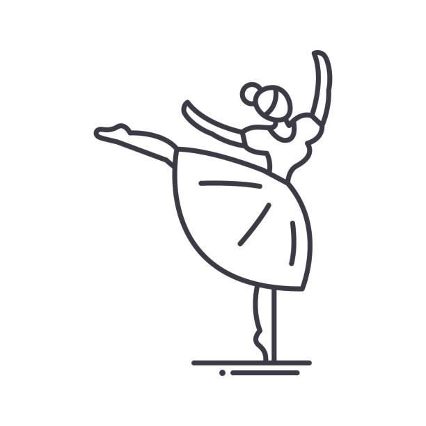 ikona tańca, liniowa izolowana ilustracja, wektor cienkiej linii, znak projektu strony internetowej, symbol konturu z edytowalnym obrysem na białym tle. - ballet dancer dancing performer stock illustrations