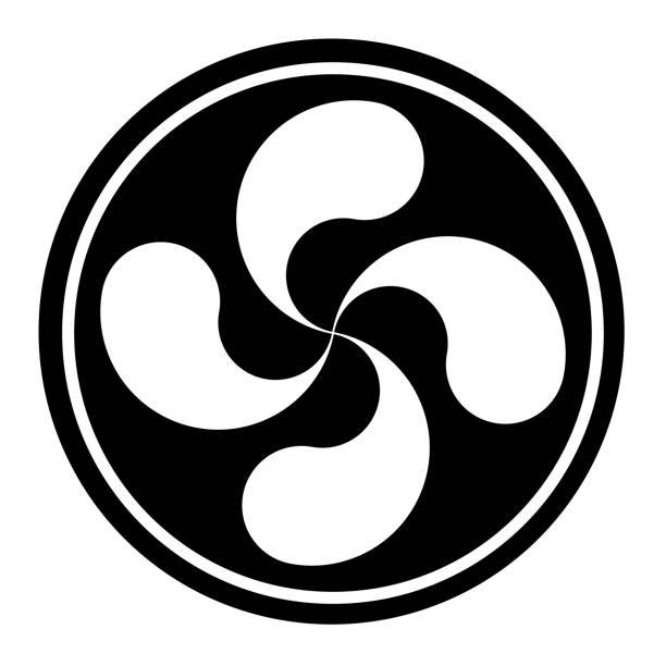 ikona symbolu krzyża lauburu lub baskijskiego krzyża w czarnym kółku - swastyka hinduska stock illustrations
