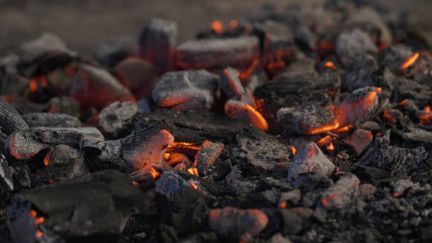 istock Burning charcoal on a barbecue. Glowing ashes with embers. 1286488963