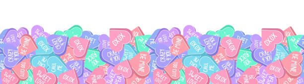 バレンタインデーの会話の心のシームレスなパターン - candy heart candy valentines day heart shape点のイラスト素材／クリップアート素材／マンガ素材／アイコン素材