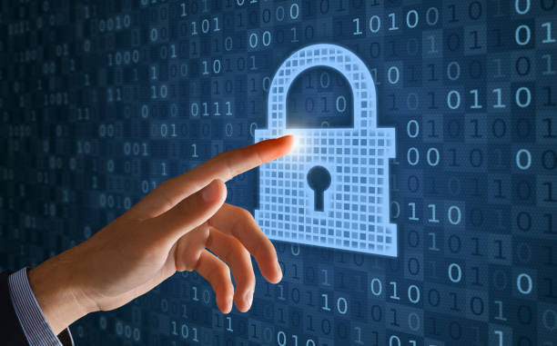 istock Collage of hand touching closed padlock with keyhole icon 1286490399