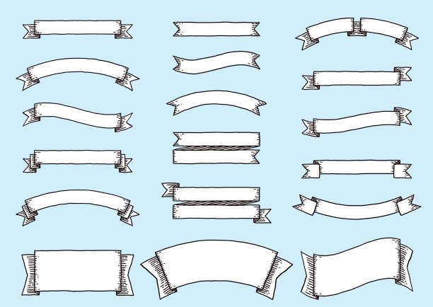 illustrations, cliparts, dessins animés et icônes de ensemble de rubans et d’étiquettes dessinés à la main - banderole signalisation illustrations