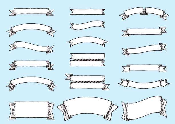 illustrations, cliparts, dessins animés et icônes de ensemble de rubans et d’étiquettes dessinés à la main - banner
