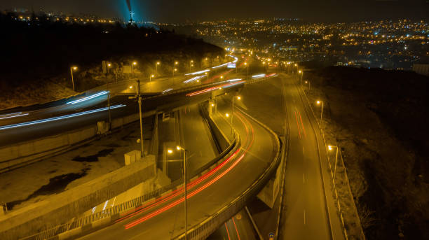 istock Night city drone shot 1286492841