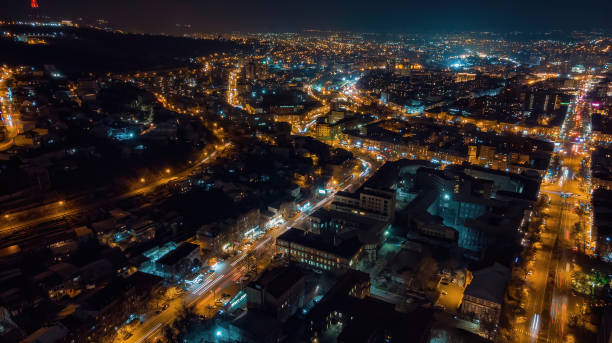 istock Night city drone shot 1286492952