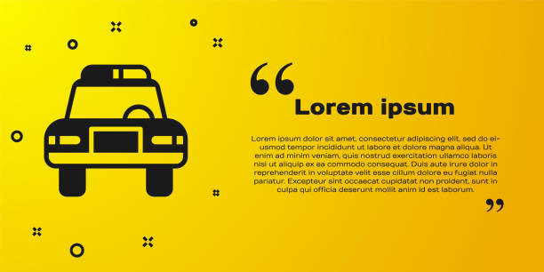 istock Black Police car and police flasher icon isolated on yellow background. Emergency flashing siren. Vector 1286495437