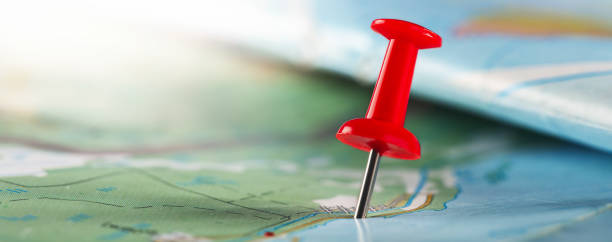 istock Location marking with pin on map. Travel and journey concept. 1286498256