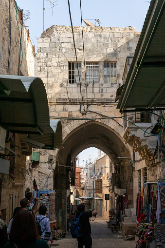 Jerusalem, Israel, November 14, 2020 : The Shaar ha-Shalshelet Street in the old city of Jerusalem in Israel