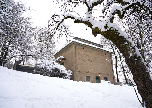 Oslo, Norway - January 16, 2018 Famous artist Evard Munch's studio with lots of new snow.