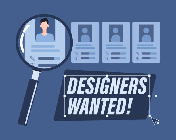 illustrazioni stock, clip art, cartoni animati e icone di tendenza di i designer volevano. alla ricerca di dipendenti, assunzione di grafici per lavoro - help wanted sign classified ad vacancy recruitment