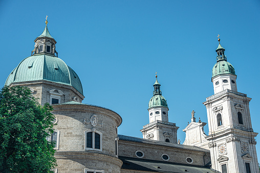 SALZBURG/ AUSTRIA JUNE 06, 2020: The famous Salzburger Dome, a baroque Kathedral in the herat of Salzburg, Austria