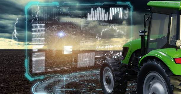 istock iot smart industry robot 4.0 agriculture concept,industrial agronomist,farmer using autonomous tractor with self driving technology , augmented mixed virtual reality to collect, access, analyze soil 1286511386