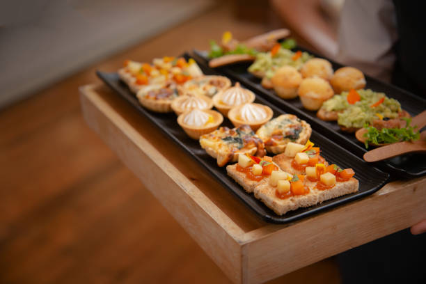 istock assorted of delicious canepes on tray 1286513897