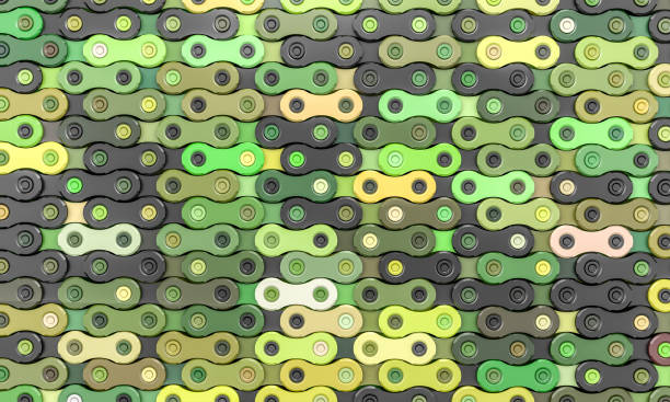bicycle chain links in green shades with color variations. 3d render background