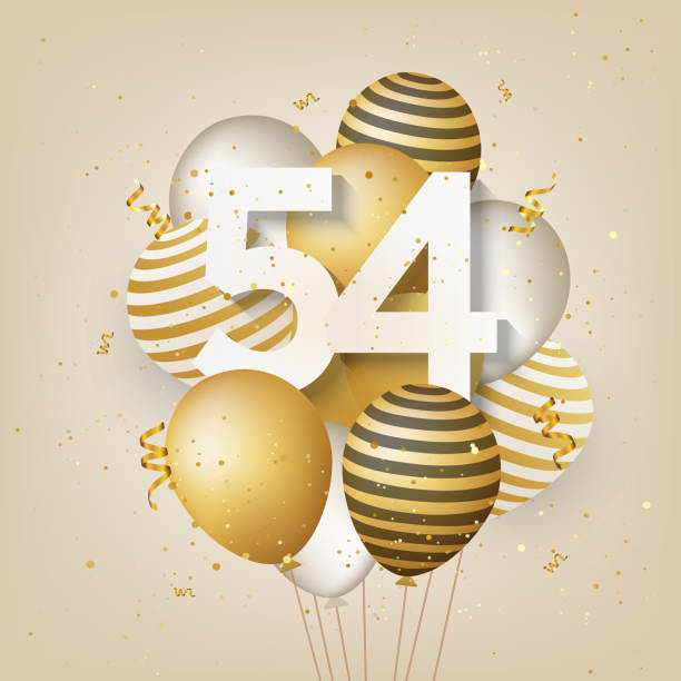 Happy 54th Birthday With Gold Balloons Greeting Card Background Stock Illustration - Download Image Now - iStock