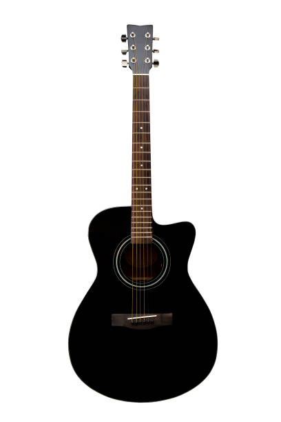 istock Black acoustic guitar on a white background 1286522156