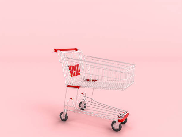 istock empty shopping cart on pink background. 1286522398