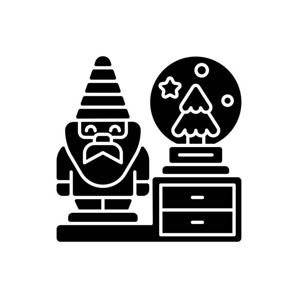 Decorative figurines black glyph icon Decorative figurines black glyph icon. Living room statues. Indoor sculptures. Gnome statue. Christmas snow globe. Interior design. Silhouette symbol on white space. Vector isolated illustration snow globe empty silhouette stock illustrations