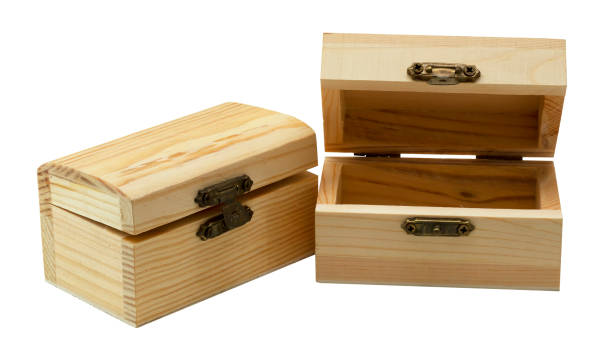 istock Wooden box with lid on a black background 1286522761