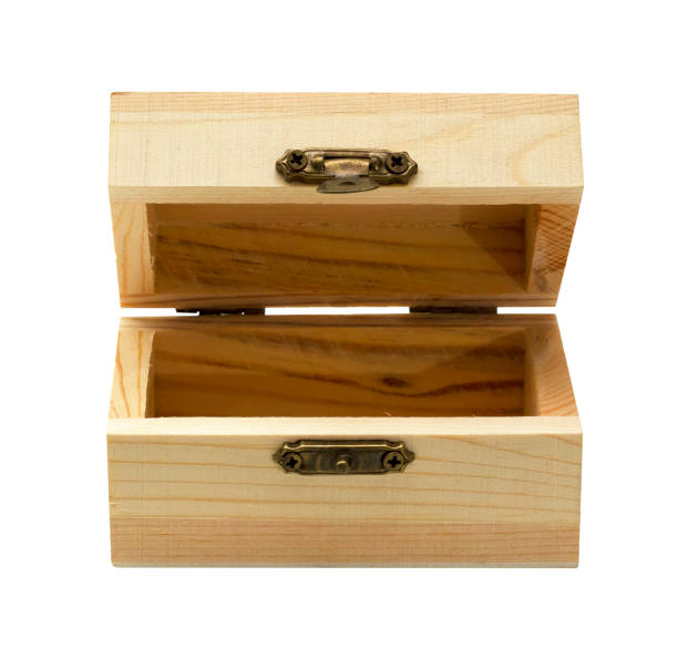 istock Wooden box with lid on a black background 1286522773