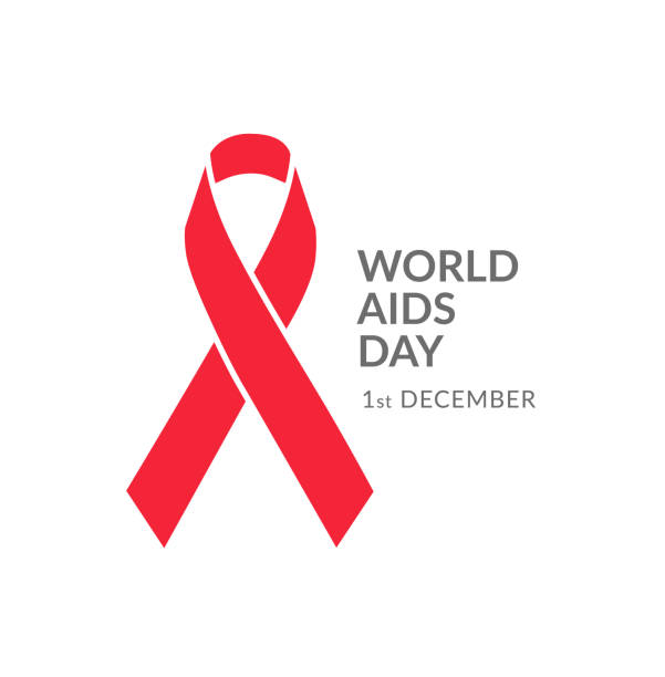 illustrazioni stock, clip art, cartoni animati e icone di tendenza di striscione della giornata mondiale dell'aids con nastro rosso e testo isolato su sfondo bianco. 1 dicembre. - vettore - ribbon banner aids awareness ribbon red