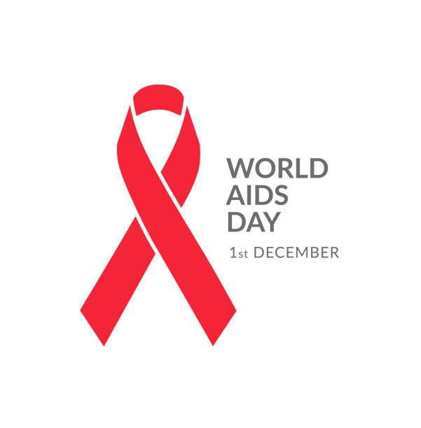 baner światowego dnia aids z czerwoną wstążką i tekstem odizolowanym na białym tle. 1 grudnia. - wektor - world aids day stock illustrations