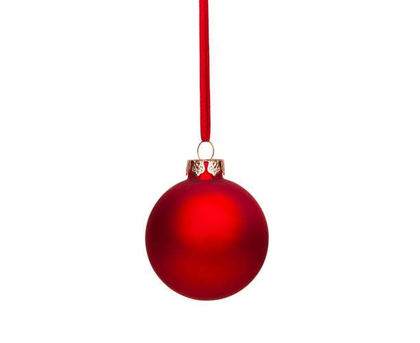 istock Red Christmas ball with red ribbon on a white background 1286530624