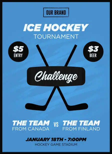 Vector illustration of Ice Hockey NHL Playoff Party Template for Promo Flyer or Poster Template on Blue Ice Background