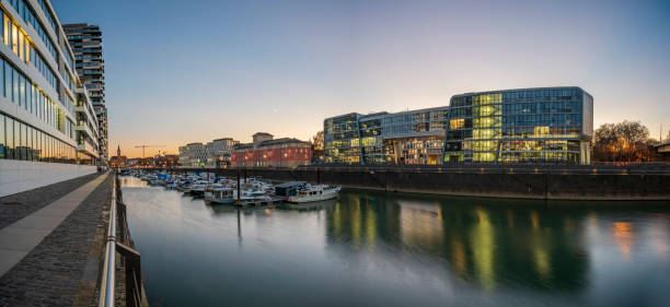 istock Cologne port skyline at dawn 1286532536